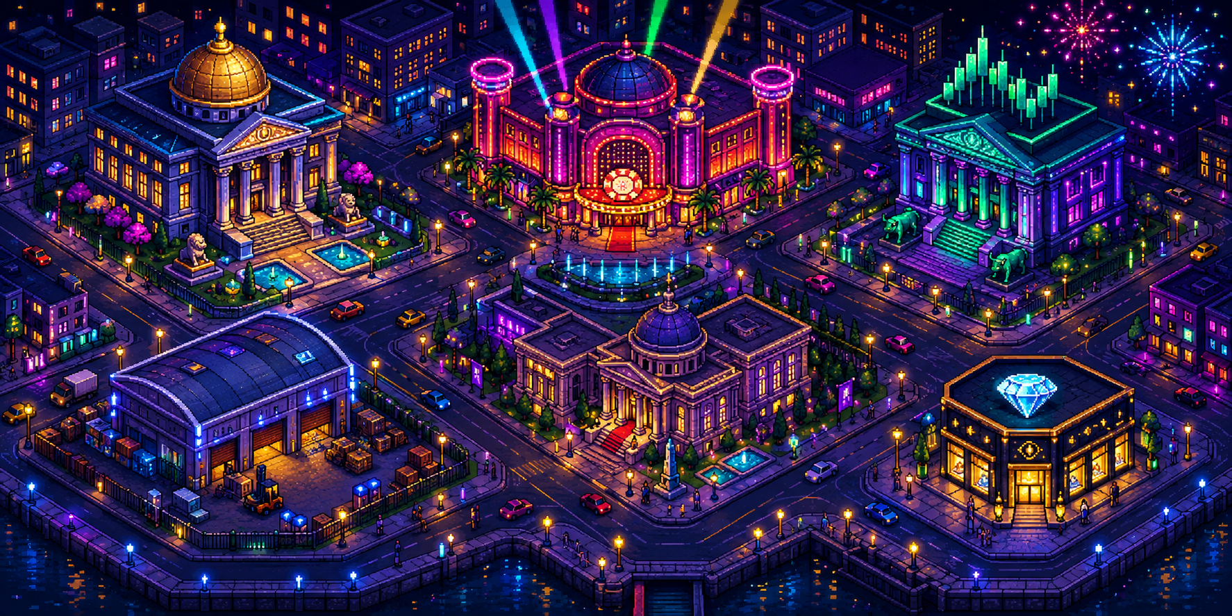 Night City glowing around its central streets