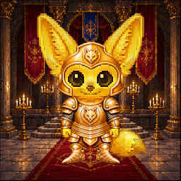 A fennec wearing the complete Golden Knight set